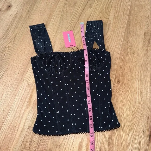 NEW Edikted Marcella Wide Strap Mesh Corset Black White Polka Dot XS - Picture 6 of 11